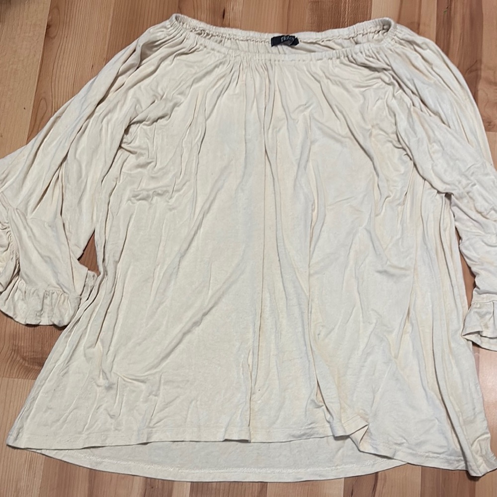 Cream Ruched Relaxed Ruffle sleeve Blouse